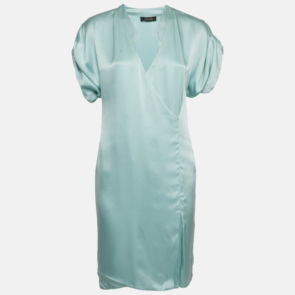 Versace Mint Green Satin V-Neck Short Dress S