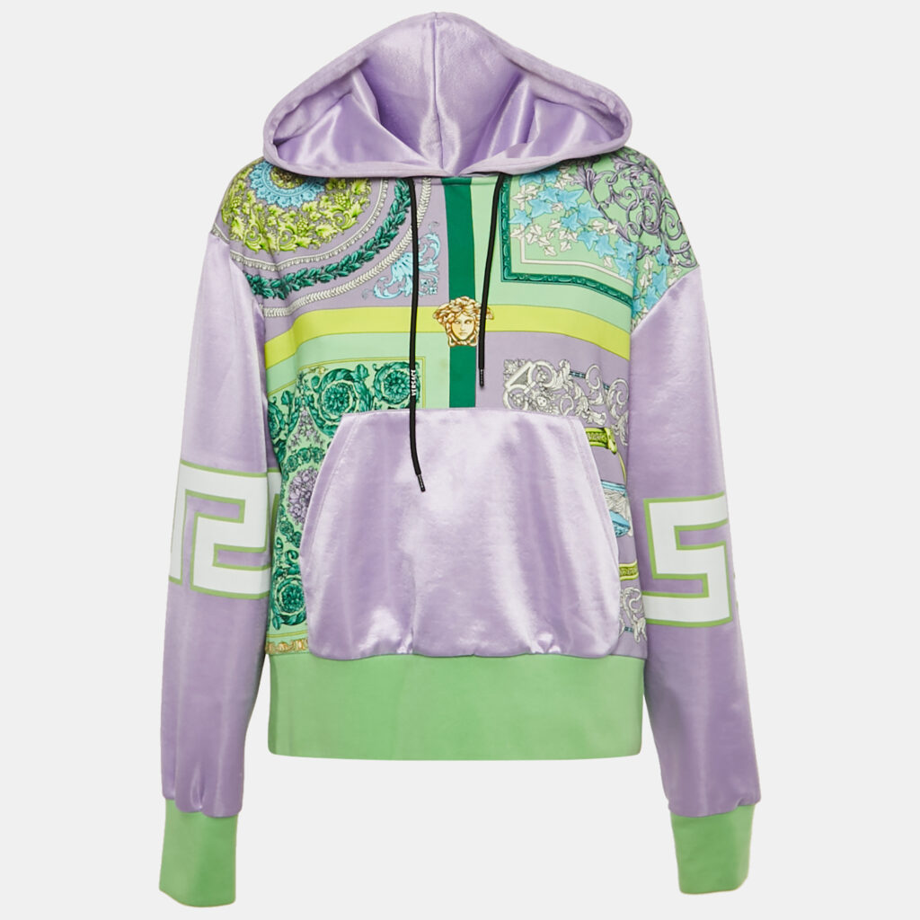Versace Lilac /Green Baroque Mosaic Print Cotton Hooded Sweatshirt M Versace Lilac /Green Baroque Mosaic Print Cotton Hooded Sweatshirt M