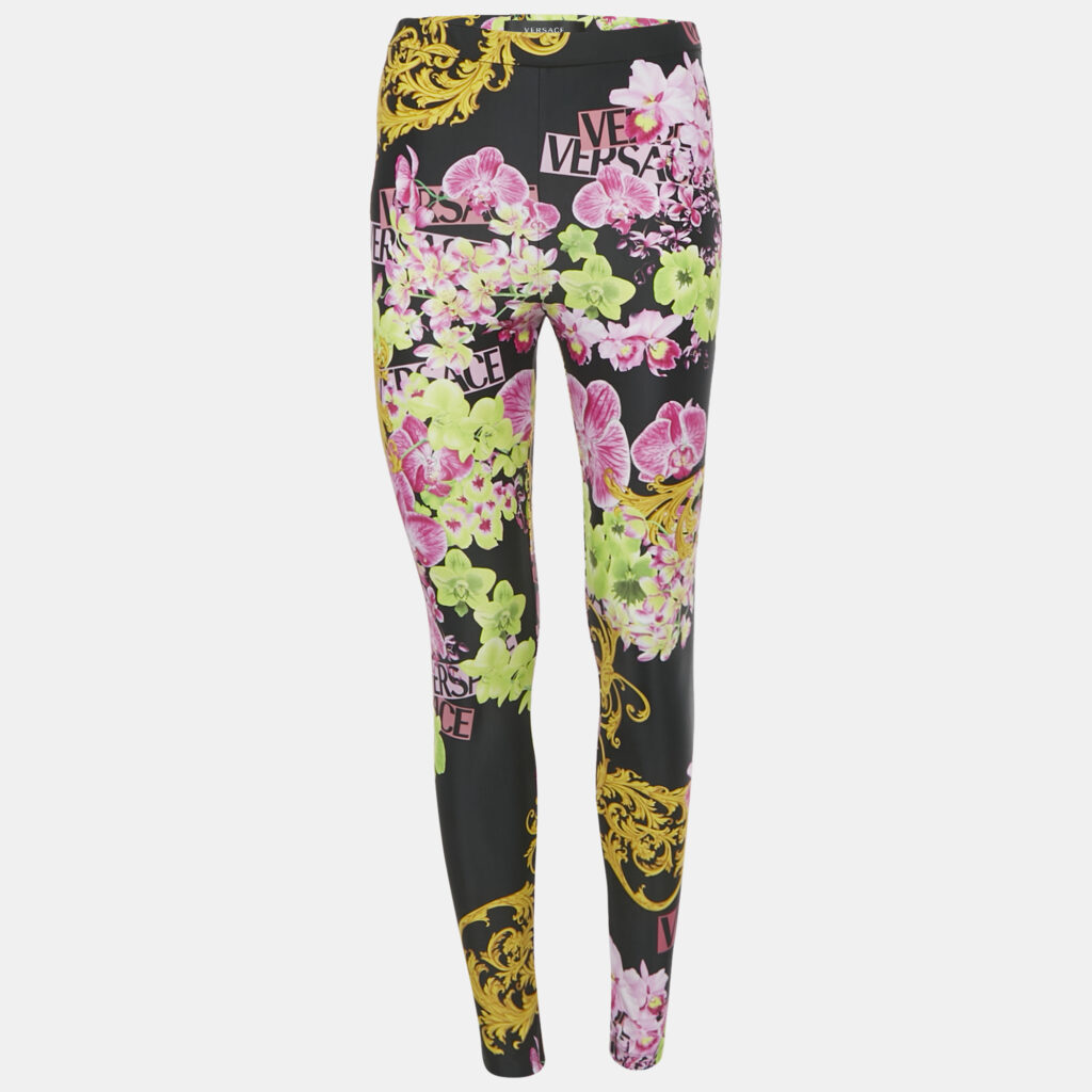 Versace Black Printed Jersey Leggings M