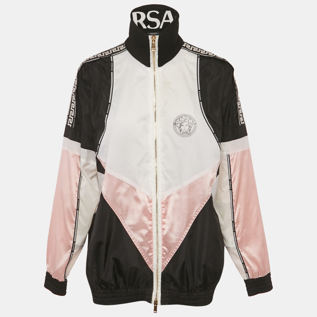 Versace Black/White Paneled Nylon Bomber Jacket S Versace Black/White Paneled Nylon Bomber Jacket S