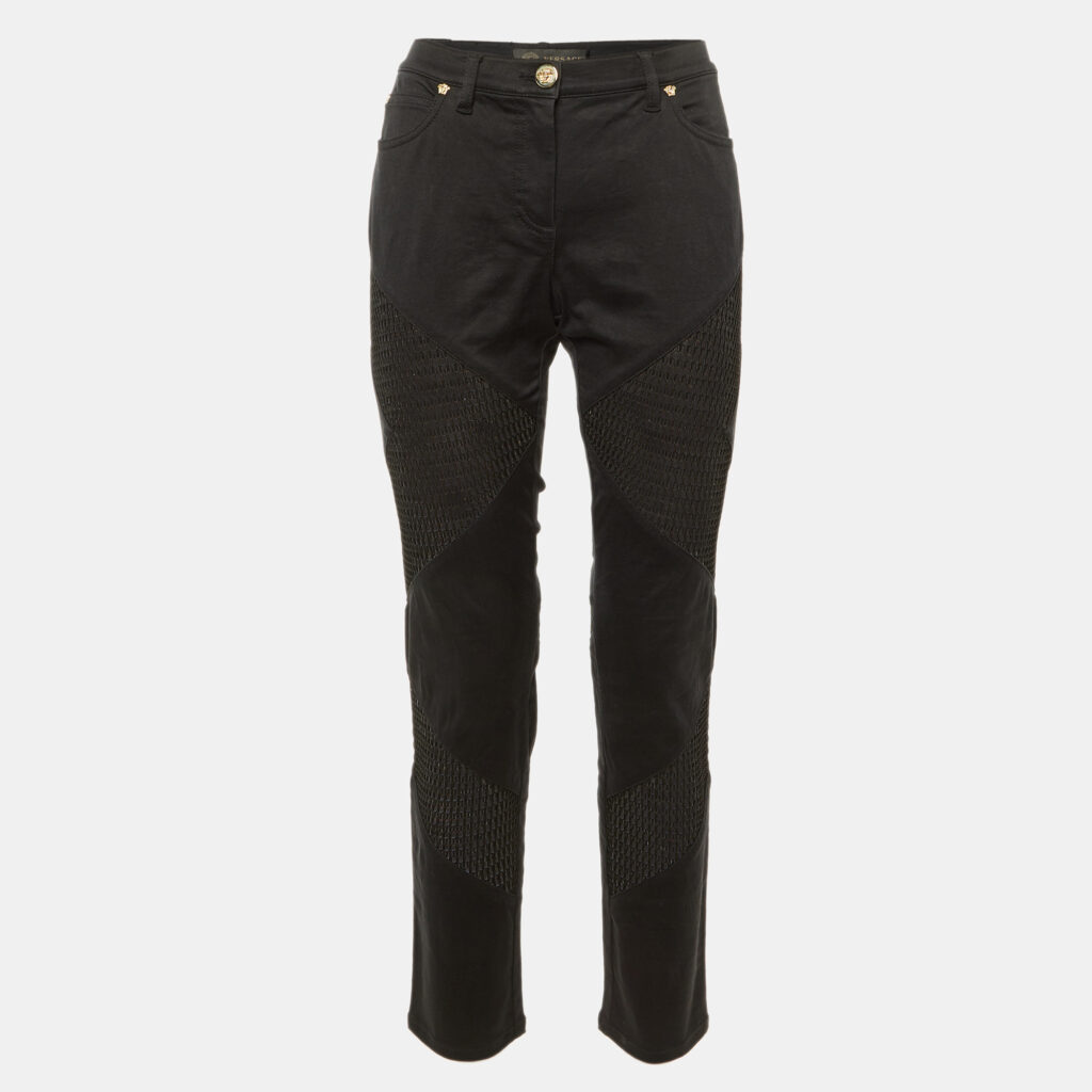 Versace Black Denim & Mesh Paneled Slim Fit Jeans M/Waist 31"