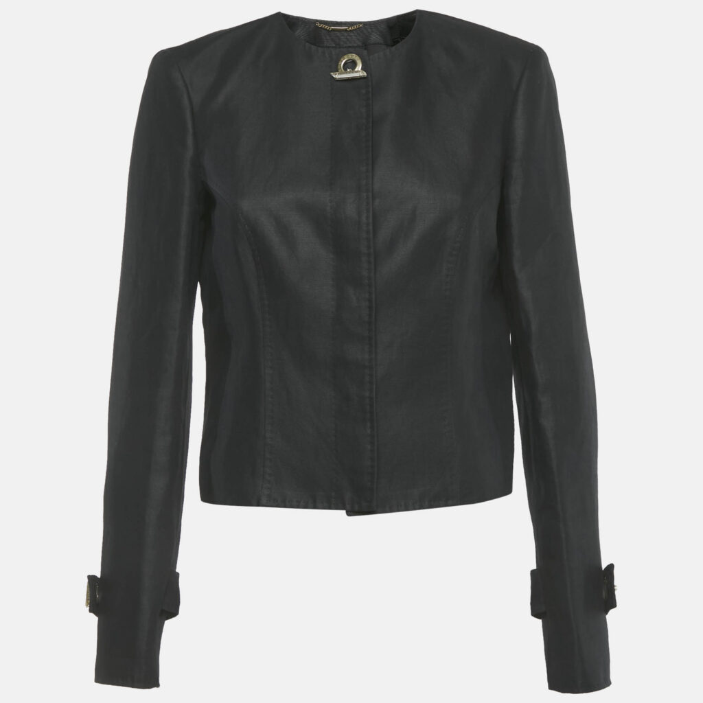 Versace Black Cotton Blend Button Front Jacket M Versace Black Cotton Blend Button Front Jacket M