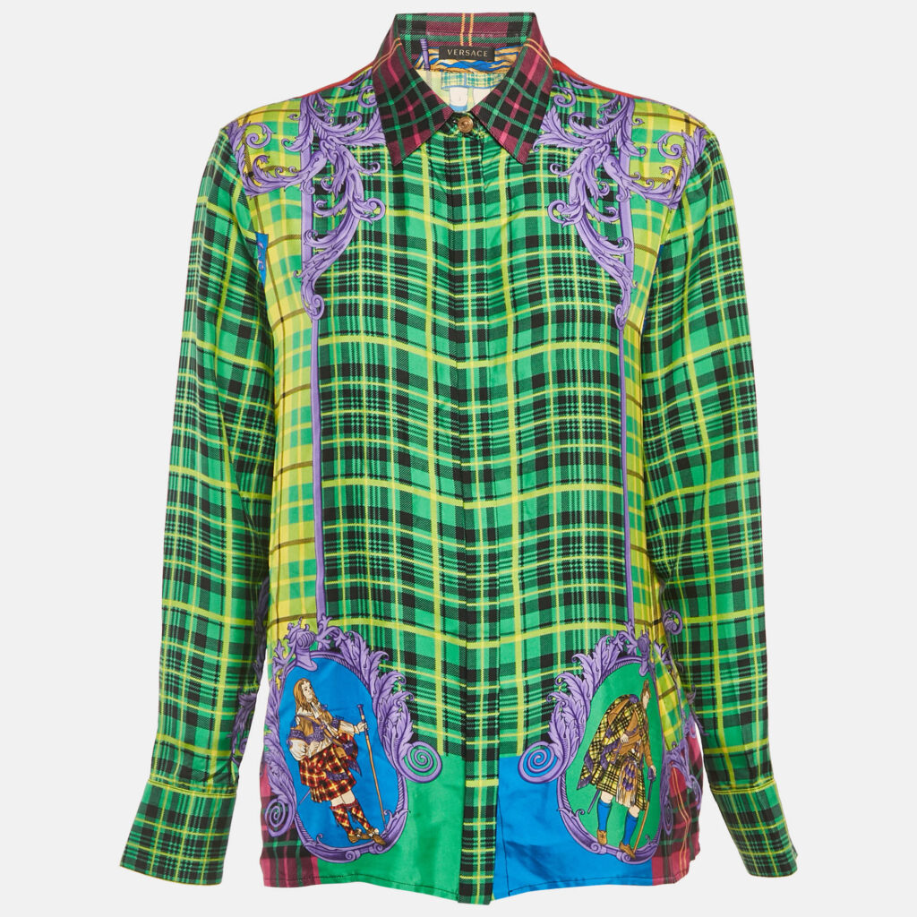 Versace Multicolor Tartan Check 'The Clans' Silk Shirt M Versace Multicolor Tartan Check 'The Clans' Silk Shirt M
