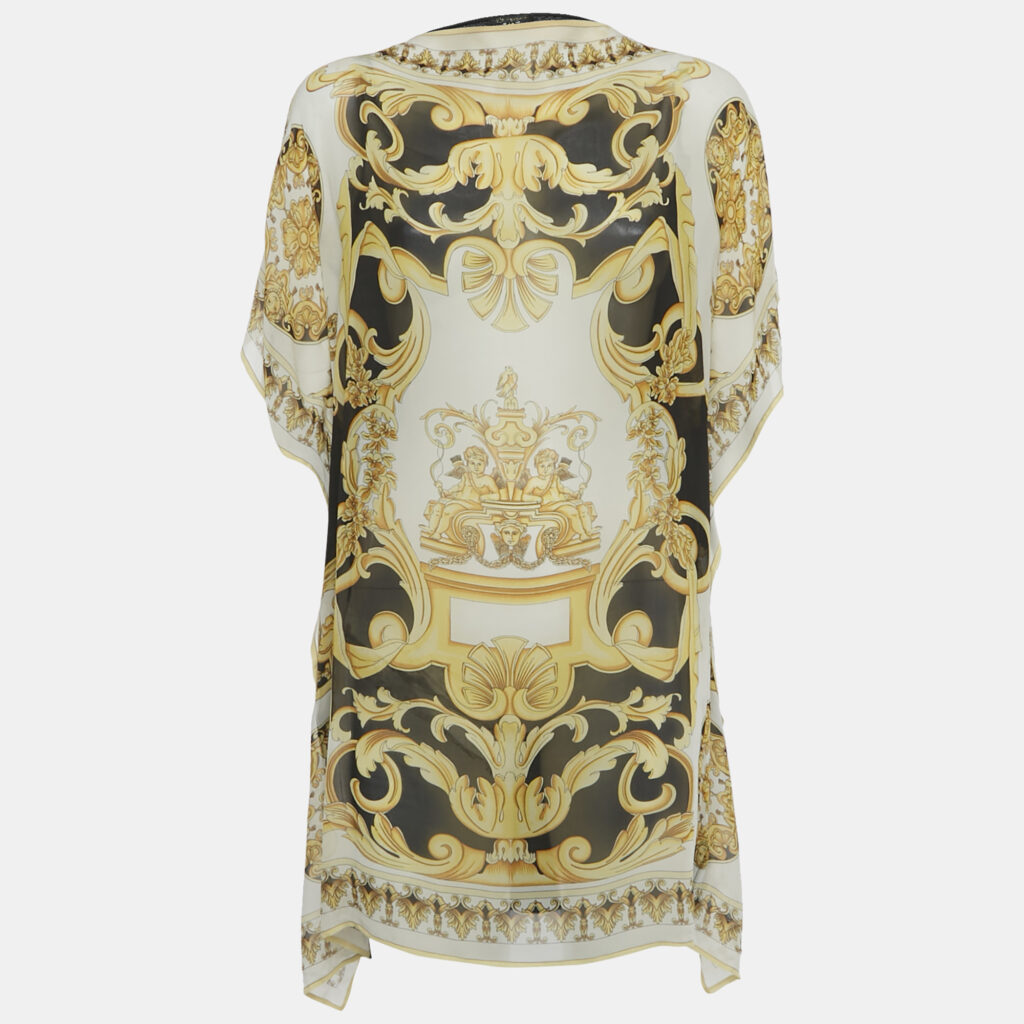 Versace White Printed Silk & Cotton Knit Kaftan Detail Tunic L Versace White Printed Silk & Cotton Knit Kaftan Detail Tunic L
