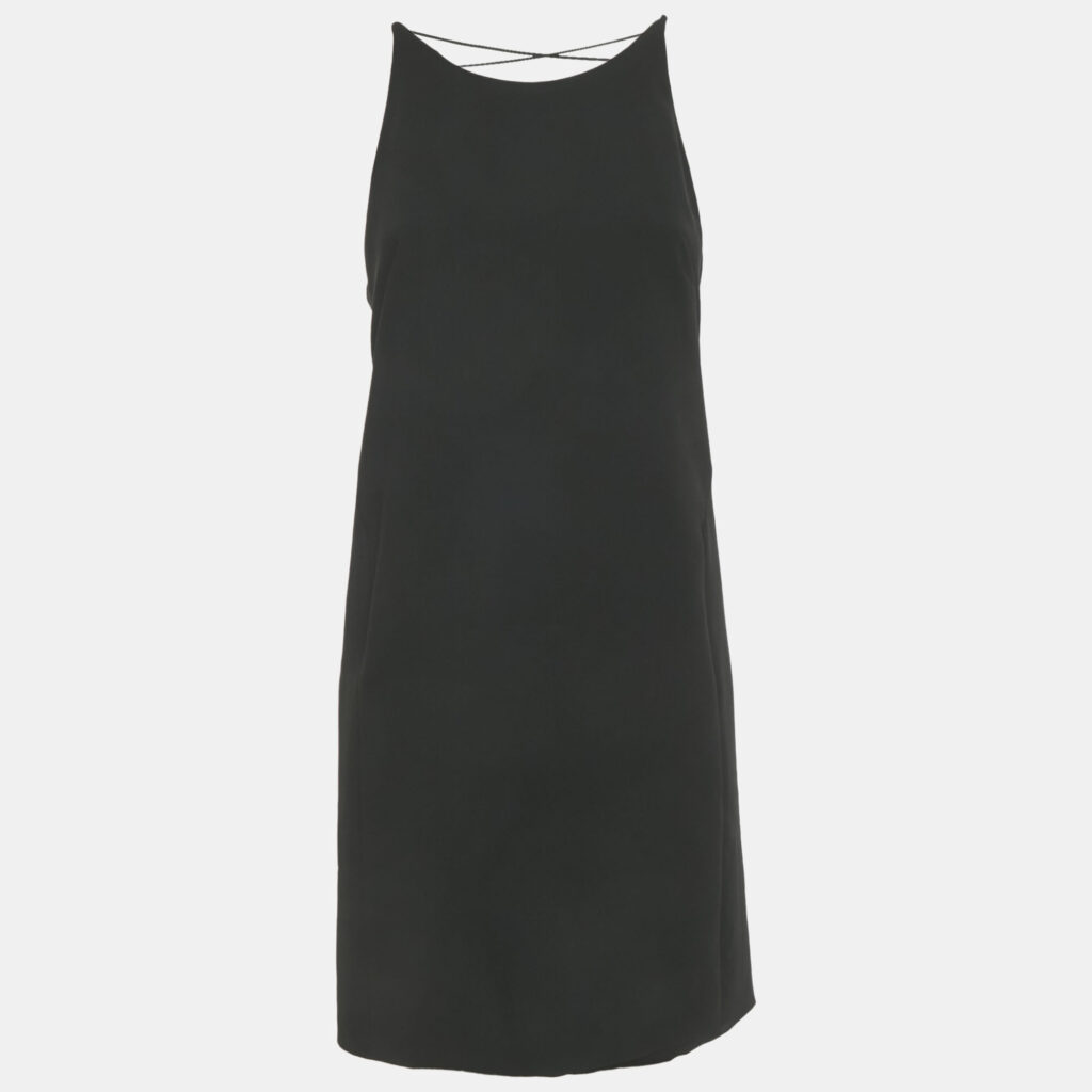 Versace Black Crepe Crisscross Detail Mini Dress S