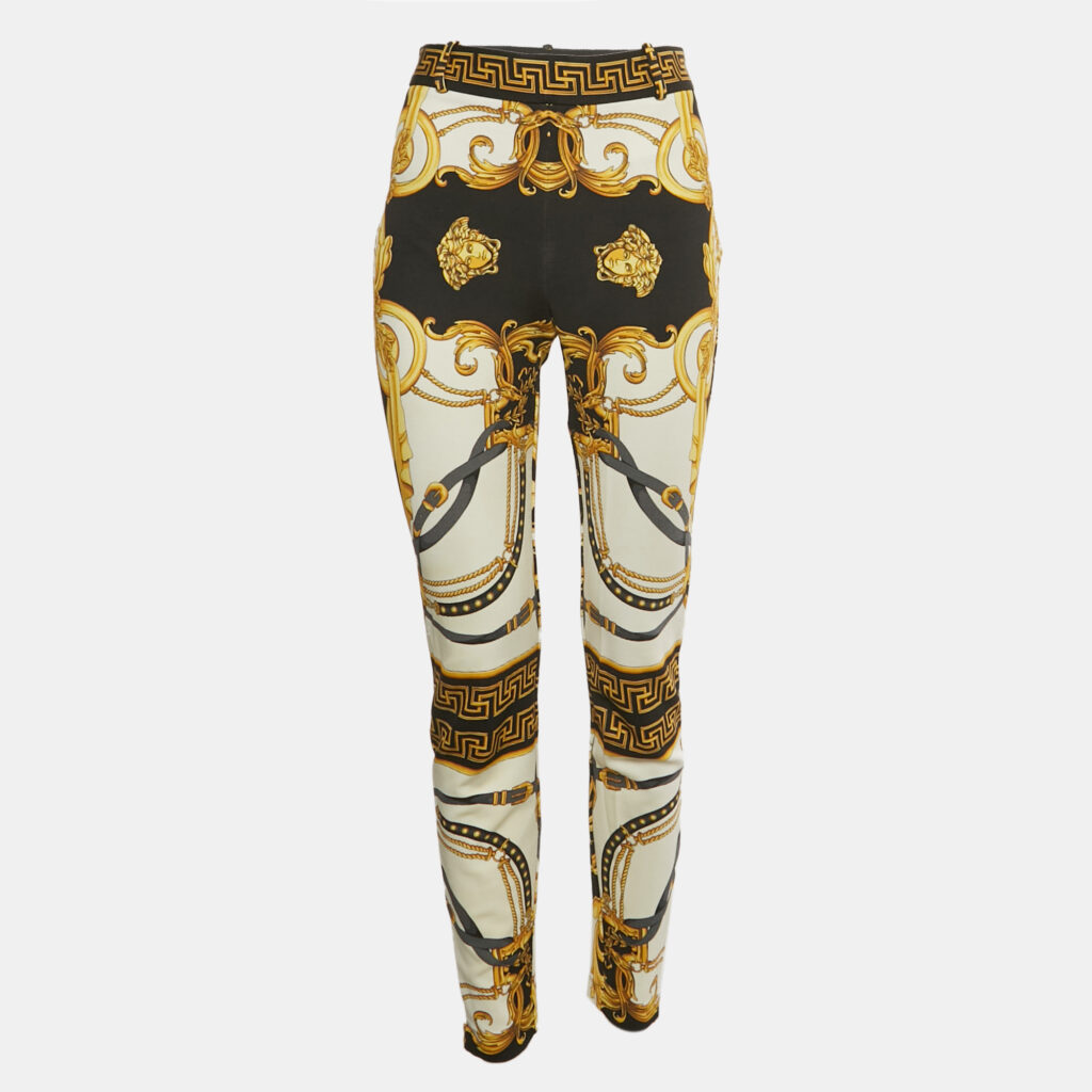 Versace White/Yellow Rodeo Barocco Print Jersey Leggings L Versace White/Yellow Rodeo Barocco Print Jersey Leggings L