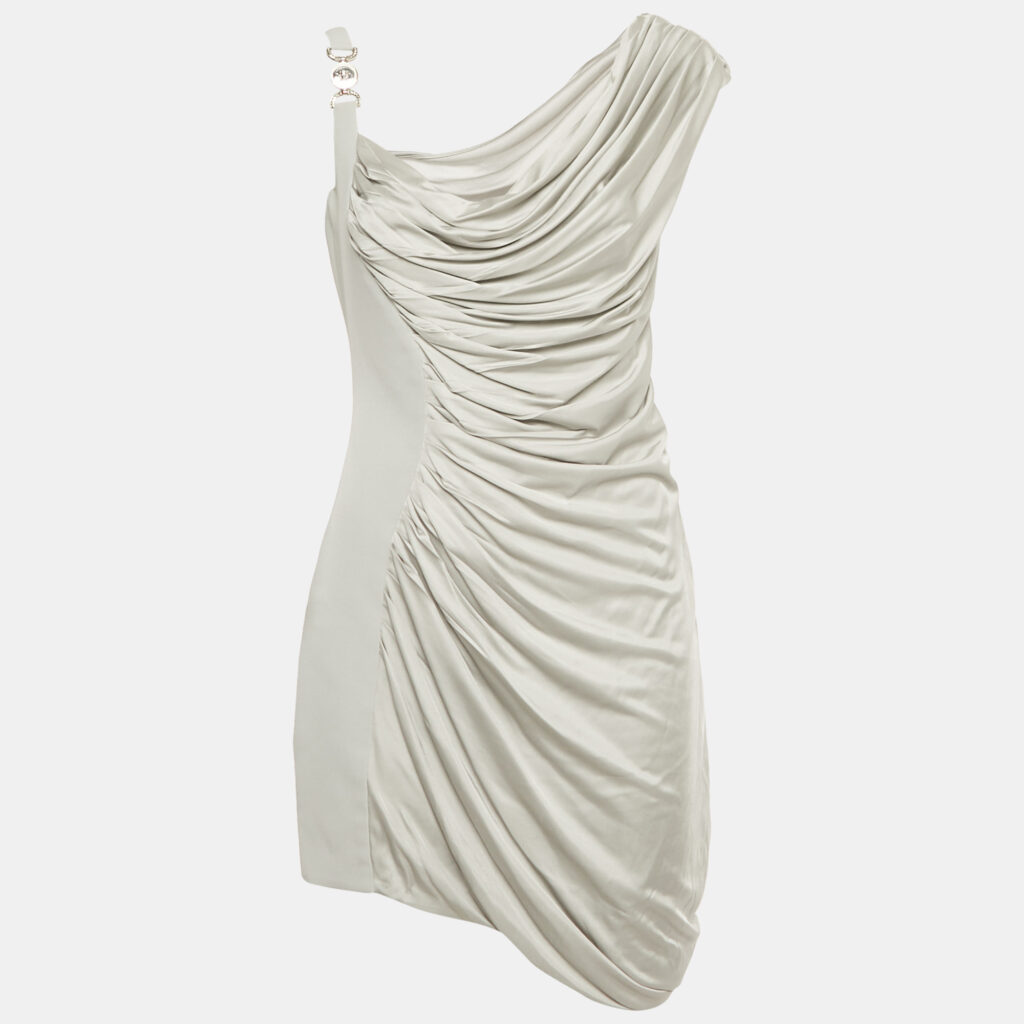Versace Grey Crepe & Satin Draped Sleeveless Mini Dress M