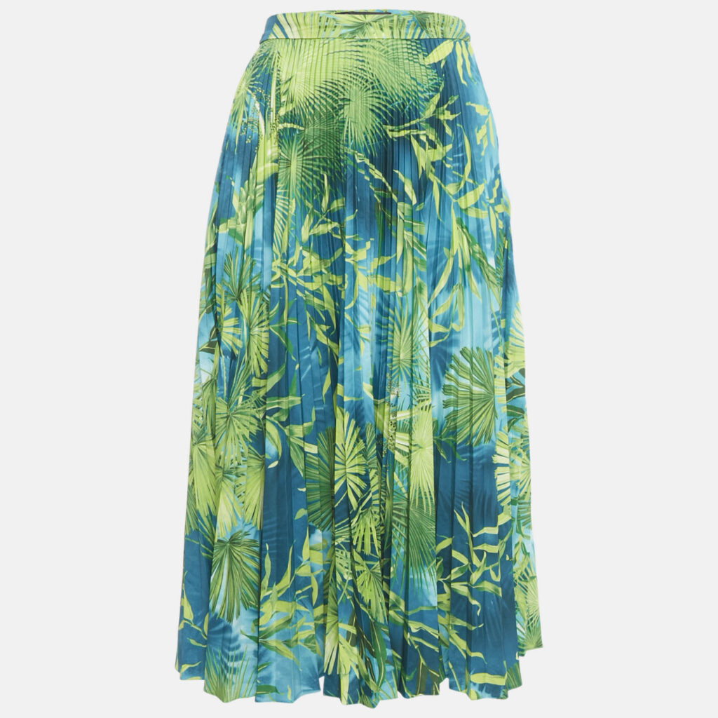 Versace Green Jungle Print Plisse Midi Skirt S Versace Green Jungle Print Plisse Midi Skirt S