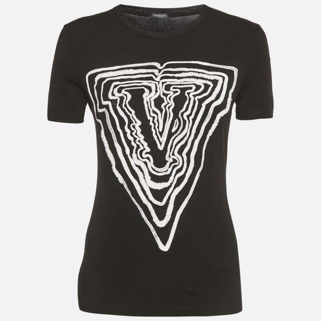 Versace Black Embroidered Jersey Crewneck T-Shirt M Versace Black Embroidered Jersey Crewneck T-Shirt M