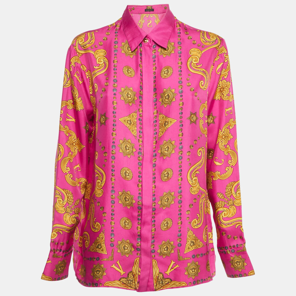 Versace Pink Baroque Print Silk Shirt M Versace Pink Baroque Print Silk Shirt M