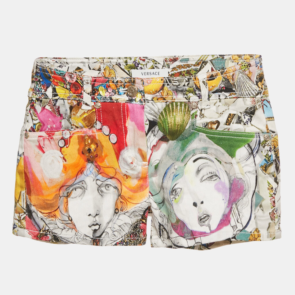 Versace Multicolor Printed Denim Shorts S/Waist 24"