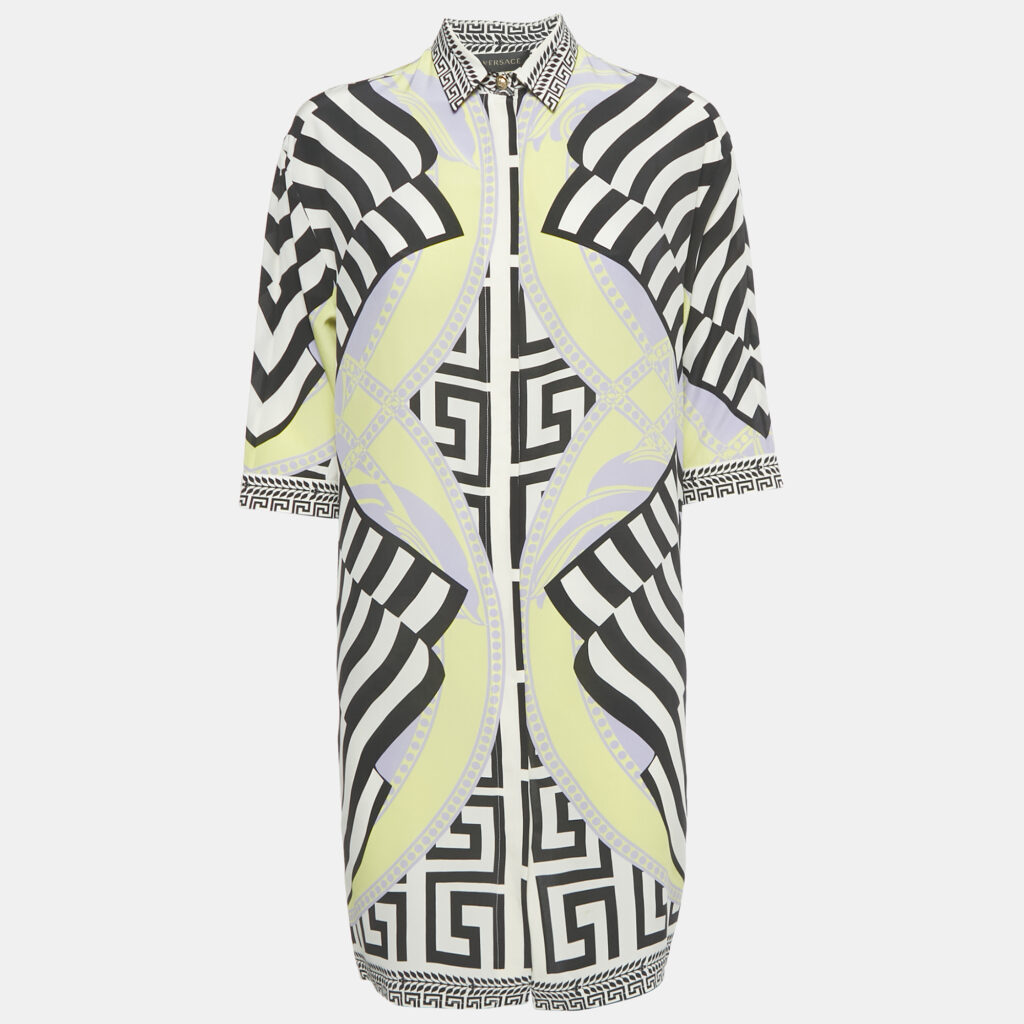 Versace Multicolor Printed Silk Shirt Dress M Versace Multicolor Printed Silk Shirt Dress M