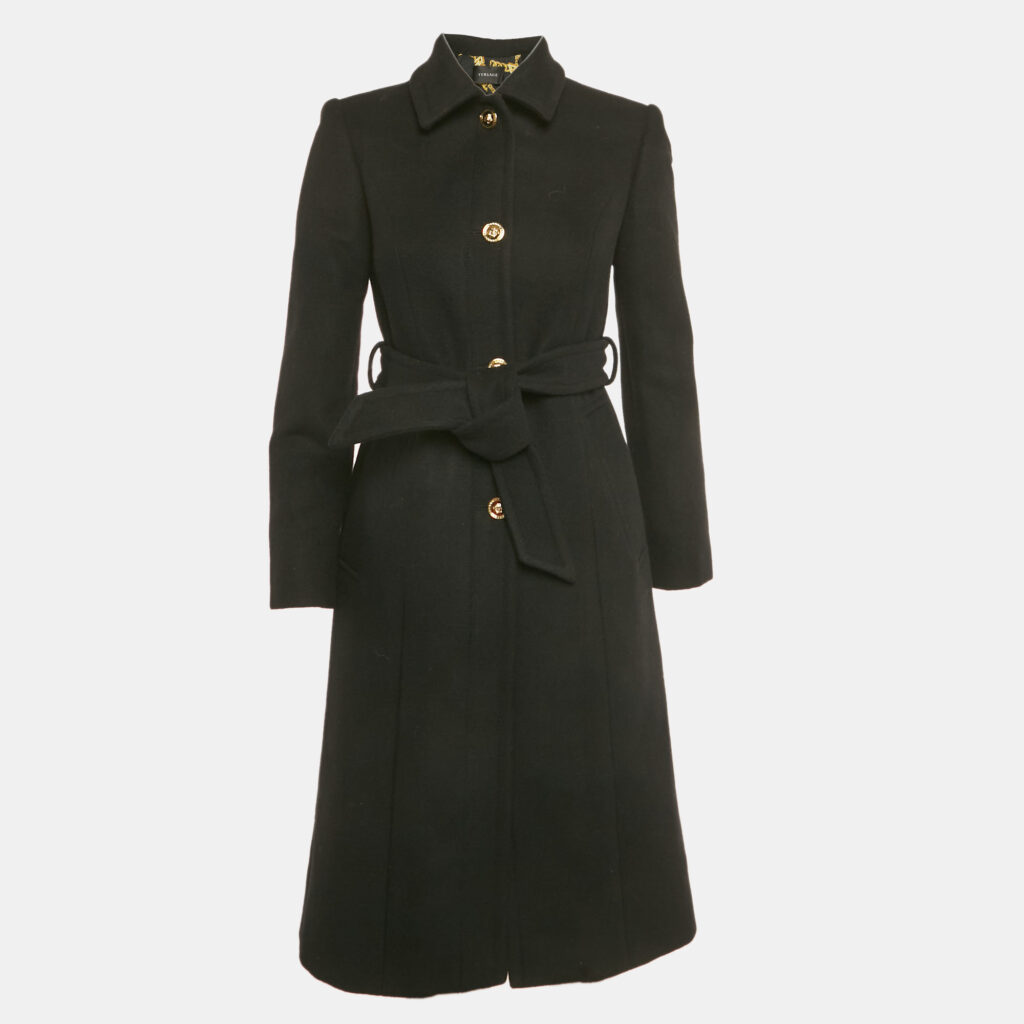 luxury-women-versace-used-clothes-p1250930-001.jpg Versace Black Wool Felt Belted Midi Coat XS
