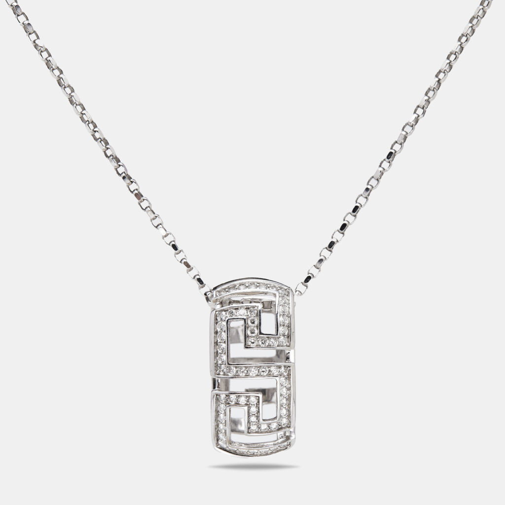 Versace Greca Diamond 18k White Gold Pendant Necklace Versace Greca Diamond 18k White Gold Pendant Necklace