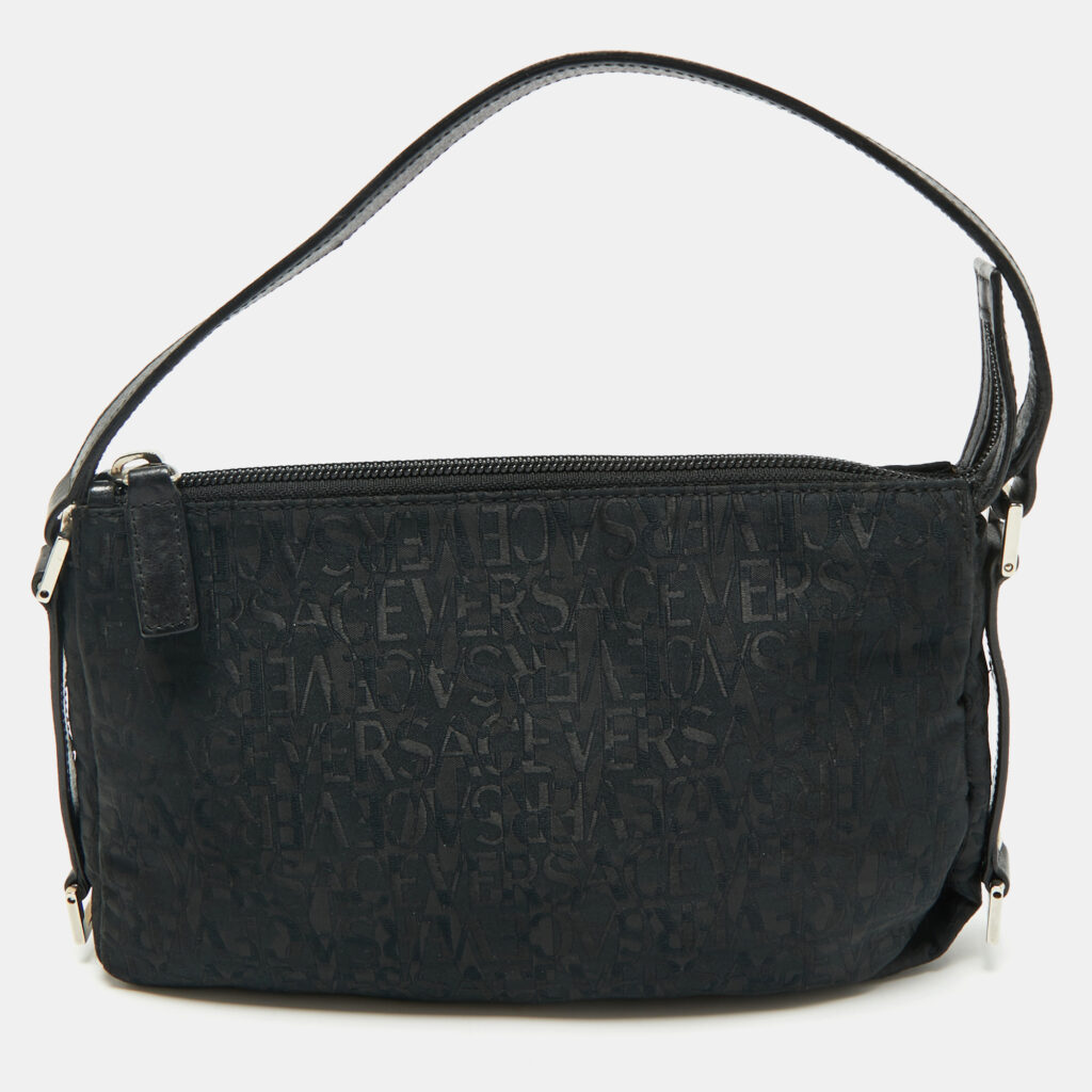Versace Black Jacquard Fabric Pochette Bag