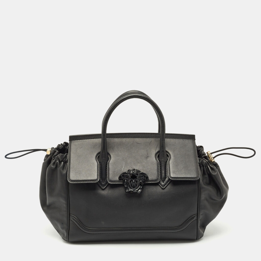 Versace Black Leather Drawstring Empire Palazzo Tote Versace Black Leather Drawstring Empire Palazzo Tote