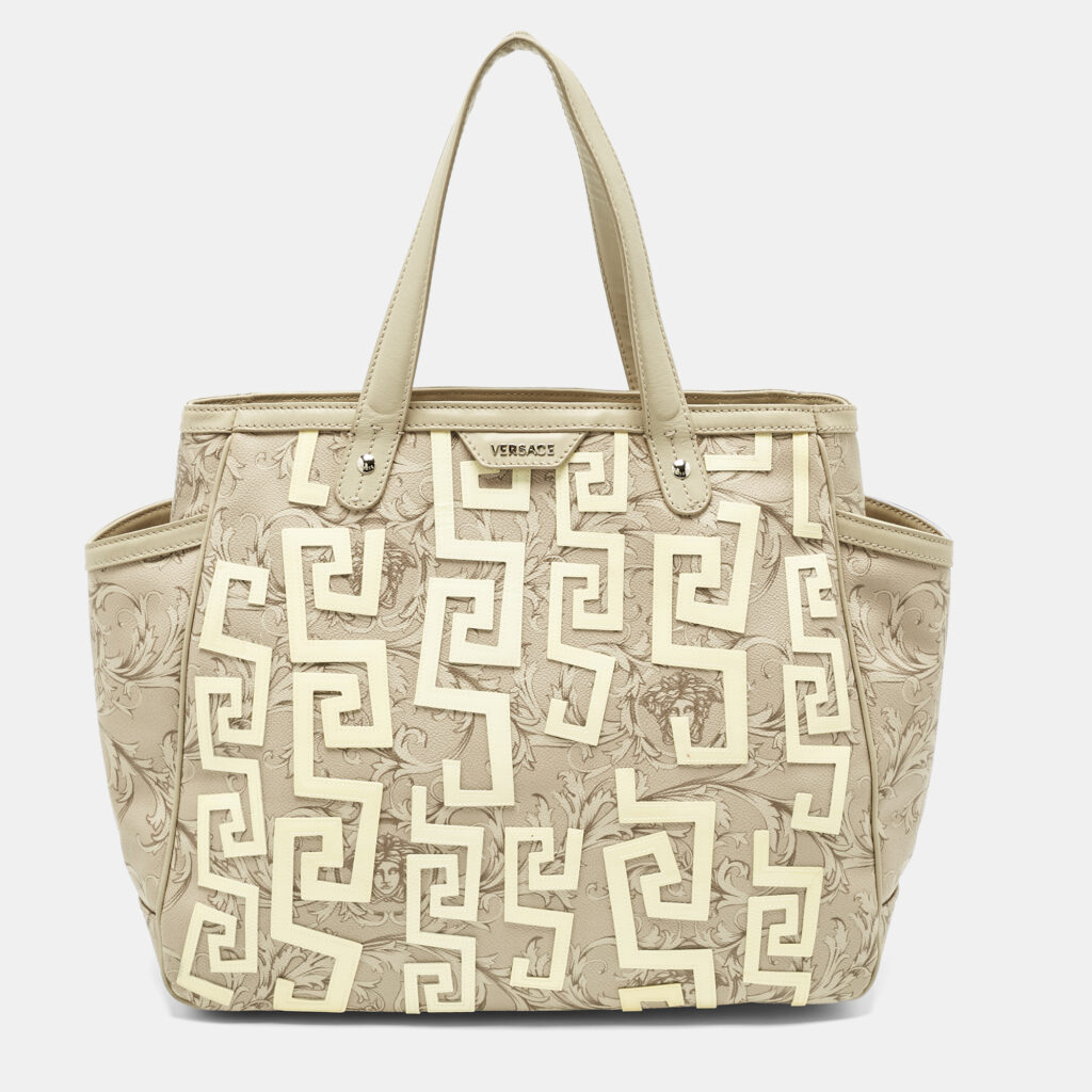 Versace Beige/Cream Coated Canvas and Leather Barocco Tote Versace Beige/Cream Coated Canvas and Leather Barocco Tote