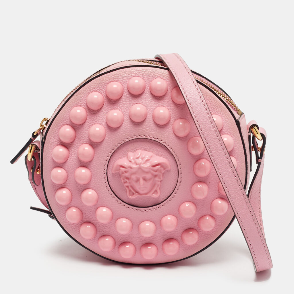 Versace Pink Leather La Medusa Round Crossbody Bag Versace Pink Leather La Medusa Round Crossbody Bag