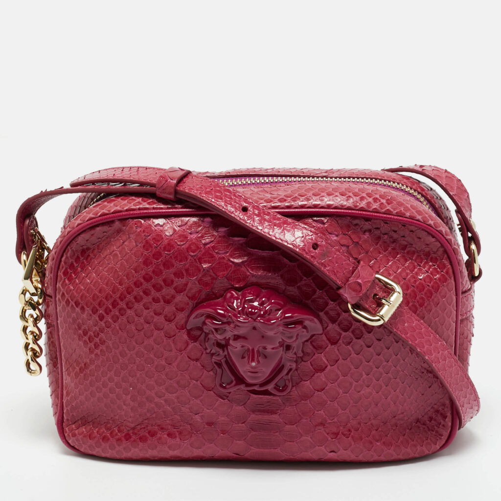 Versace Pink Python Palazzo Medusa Camera Crossbody Bag