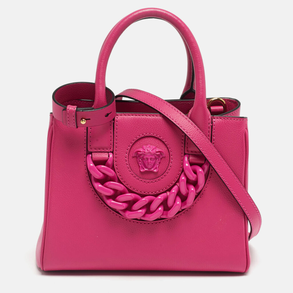 Versace Magenta Leather La Medusa Chain Tote