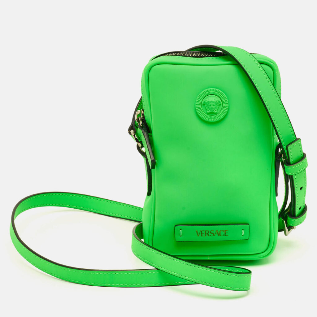 Versace Neon Green Leather Small Medusa Biggie Crossbody Bag Versace Neon Green Leather Small Medusa Biggie Crossbody Bag
