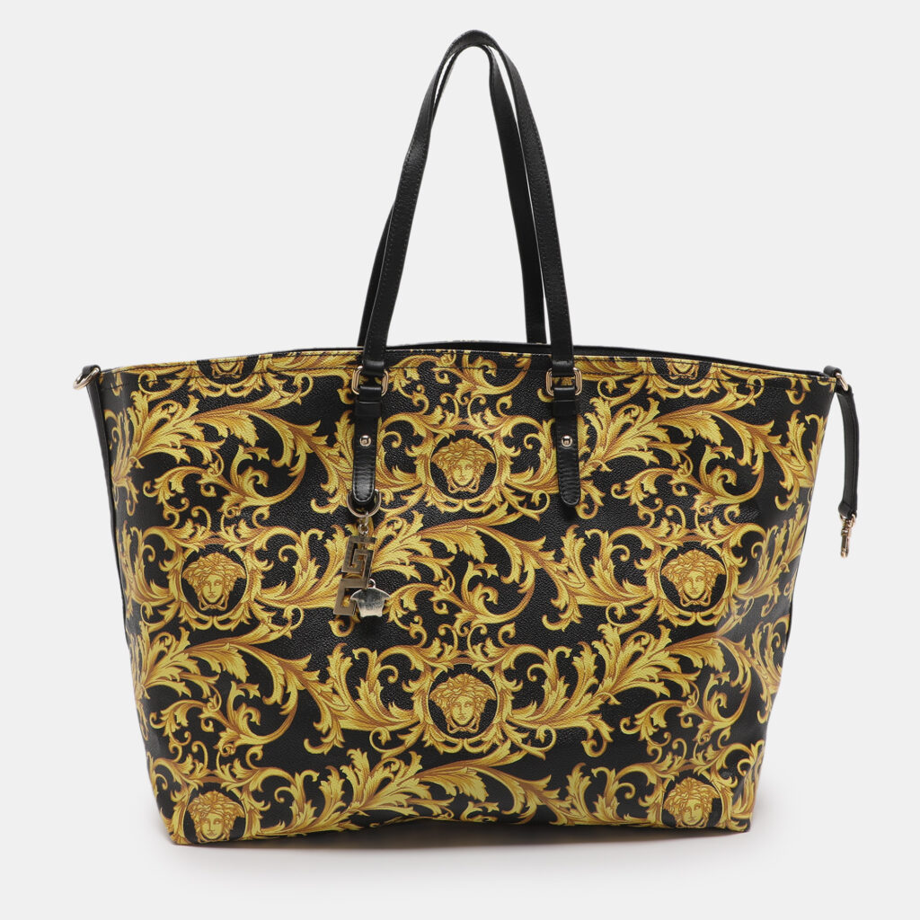 Versace Yellow/Black Barocco Print Coated Canvas Tote Versace Yellow/Black Barocco Print Coated Canvas Tote