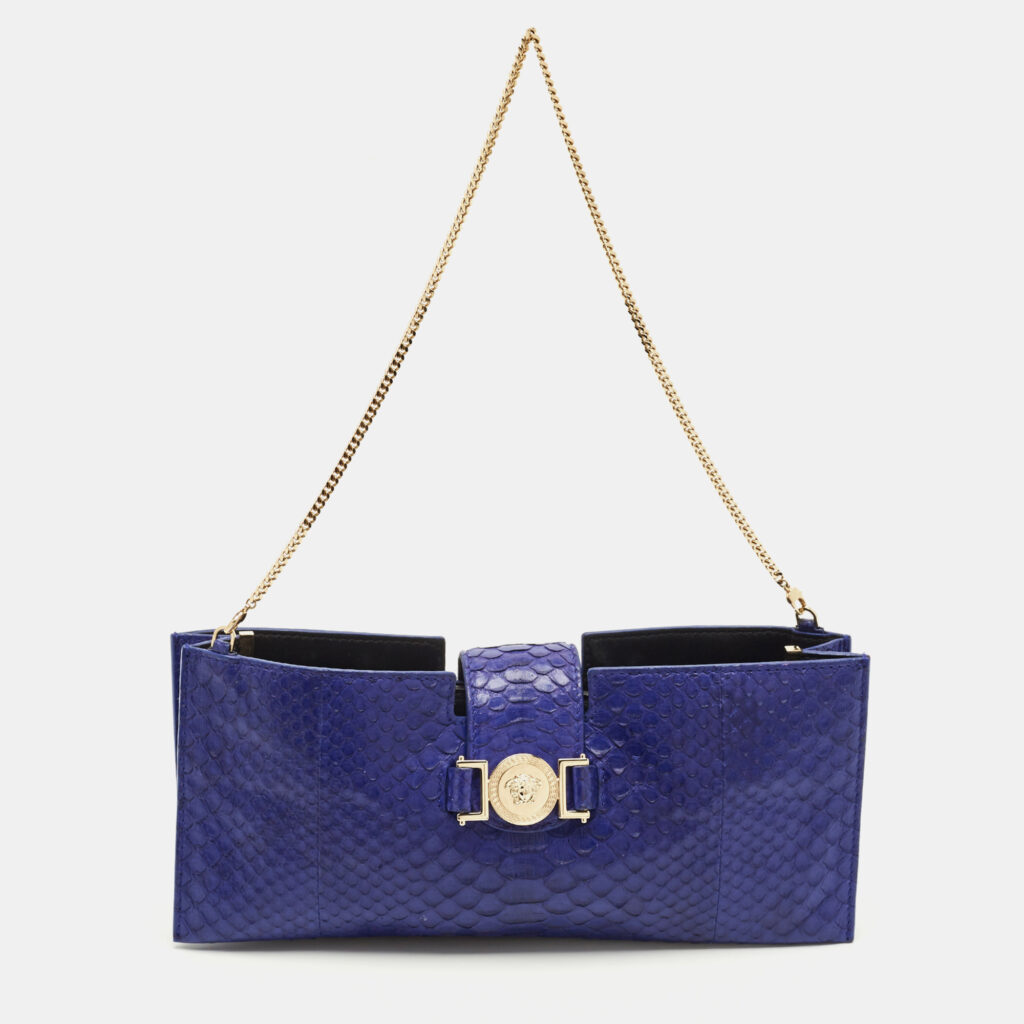 Versace Medusa Blue Python Chain Clutch Versace Medusa Blue Python Chain Clutch