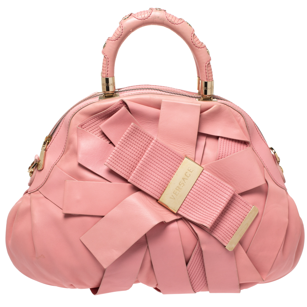 Versace Pink Leather Venita Bow Satchel Versace Pink Leather Venita Bow Satchel