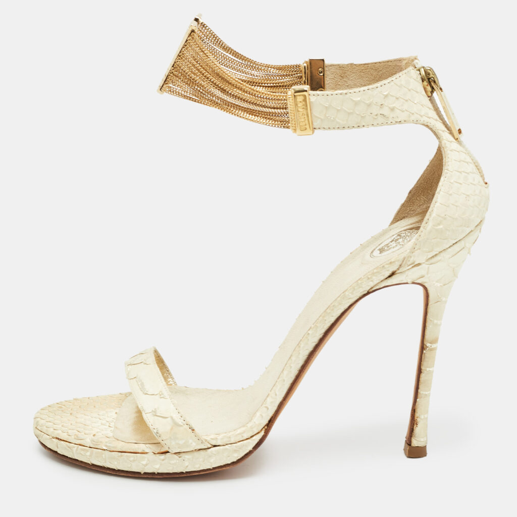 Versace Cream Python Ankle Strap Sandals Size 39 Versace Cream Python Ankle Strap Sandals Size 39