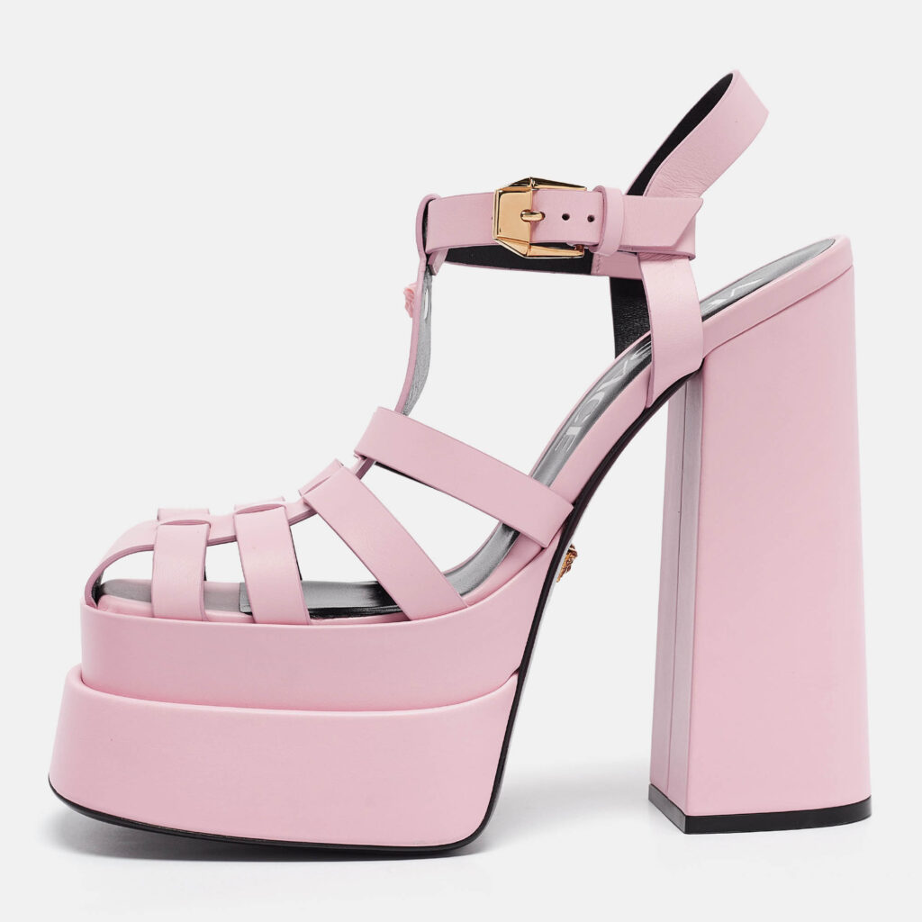 Versace Pink Leather La Medusa Platform Sandals Size 40 Versace Pink Leather La Medusa Platform Sandals Size 40