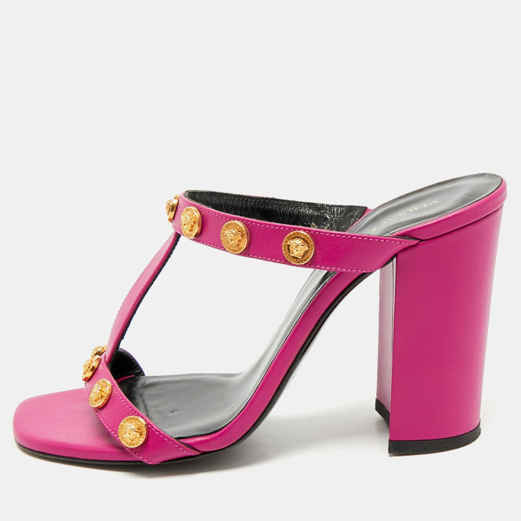 Versace Purple Leather Medusa Embellished Sandals Size 37