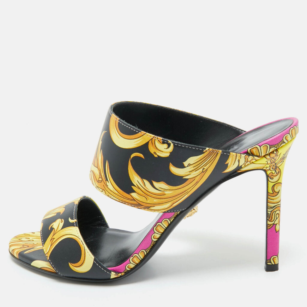 Versace Multicolor Baroque Print Leather Tribute Sandals Size 37