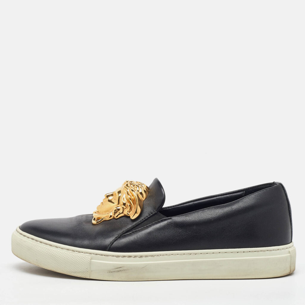Versace Black Leather Palazzo Medusa Slip On Sneakers Size 37 Versace Black Leather Palazzo Medusa Slip On Sneakers Size 37