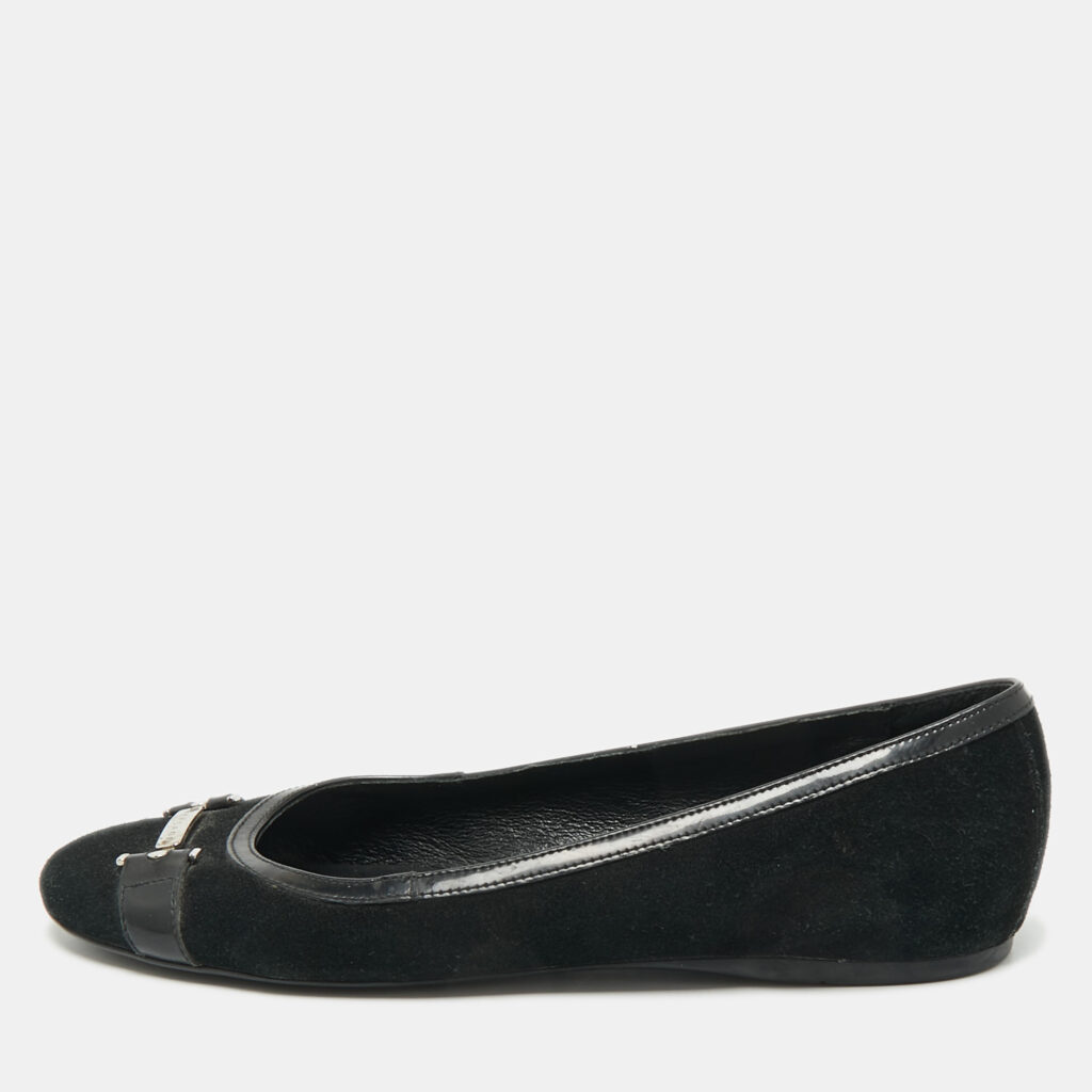Versace Black Suede and Patent Leather Ballet Flats Size 39 Versace Black Suede and Patent Leather Ballet Flats Size 39