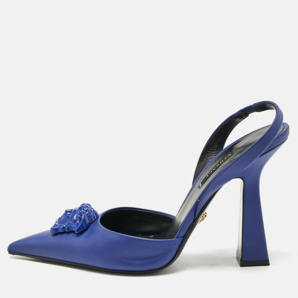 Versace Blue Leather Medusa Slingback Pumps Size 38 Versace Blue Leather Medusa Slingback Pumps Size 38