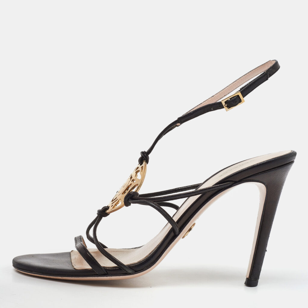 Versace Black Leather La Medusa Strappy Sandals Size 38 Versace Black Leather La Medusa Strappy Sandals Size 38
