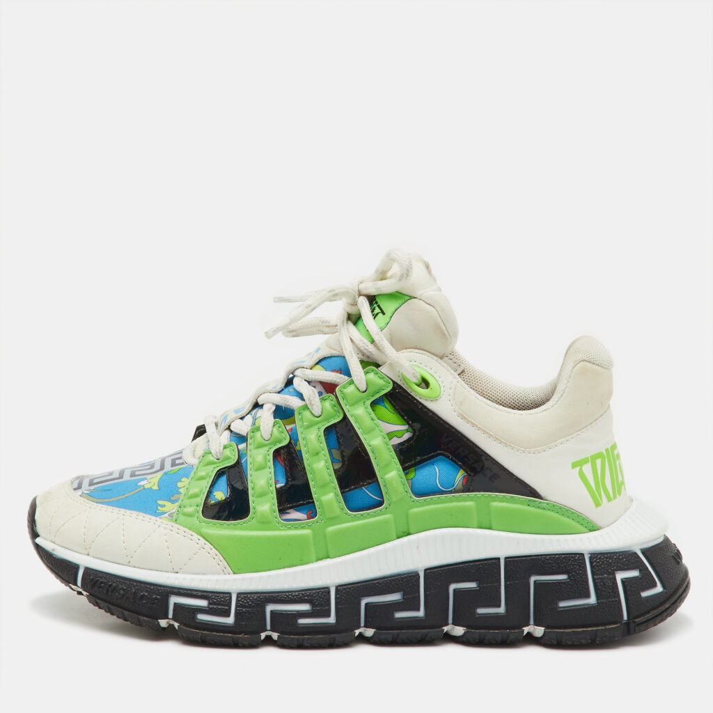 Versace Multicolor Leather and Fabric Trigreca Sneakers Size 37.5 Versace Multicolor Leather and Fabric Trigreca Sneakers Size 37.5