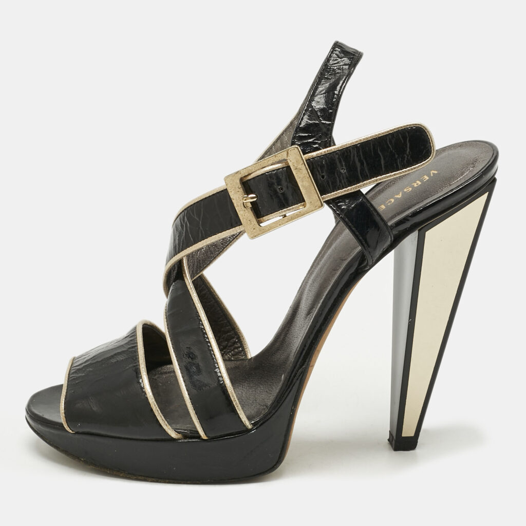 Versace Black Patent Leather Ankle Strap Sandals Size 39 Versace Black Patent Leather Ankle Strap Sandals Size 39