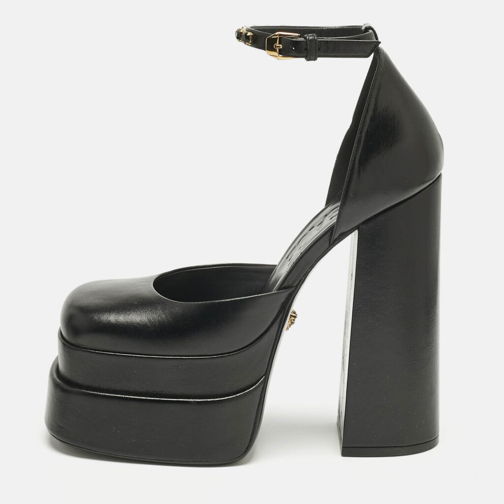 Versace Black Leather Medusa Aevitas Double Platform Pumps Size 39