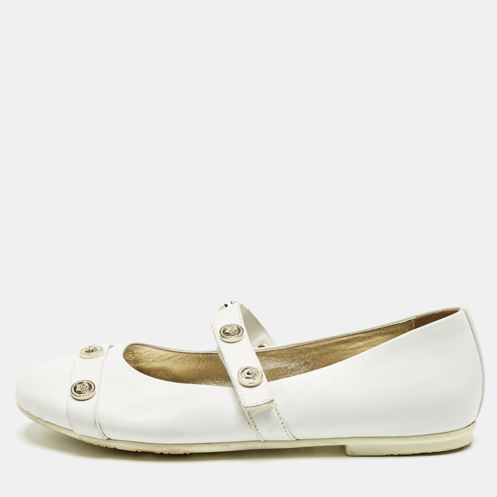 Versace White Leather Medusa Mary Jane Ballet Flats Size 38