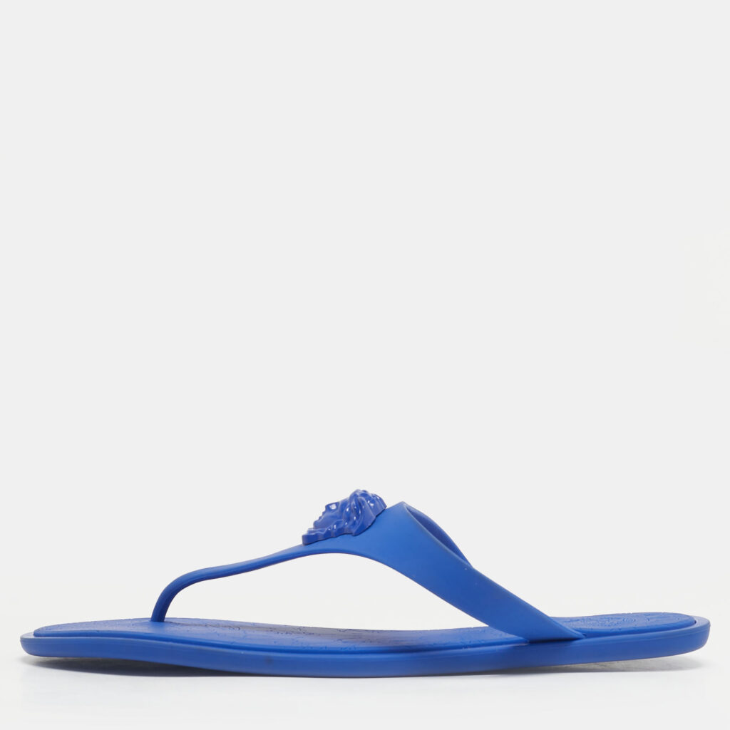 Versace Blue Rubber Medusa Thong Flat Slide Size 38.5 Versace Blue Rubber Medusa Thong Flat Slide Size 38.5