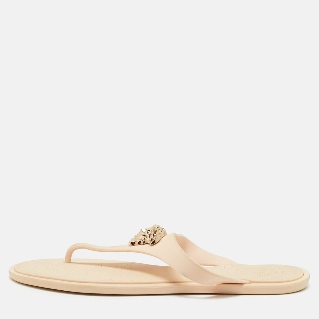 Versace Cream Rubber Alia Thong Flat Slides Size 38.5 Versace Cream Rubber Alia Thong Flat Slides Size 38.5