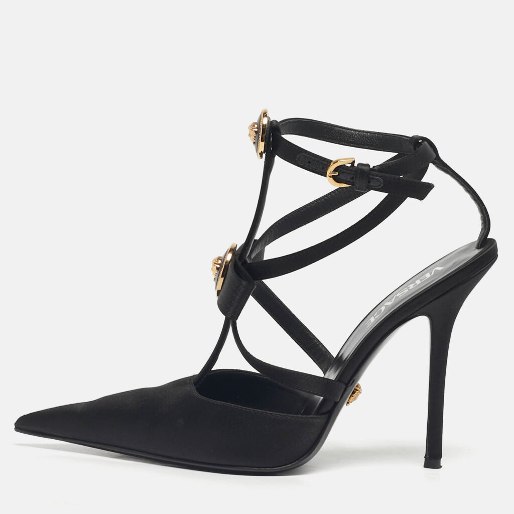 Versace Black Satin Ribbon Cage Ankle Strap Pumps Size 38 Versace Black Satin Ribbon Cage Ankle Strap Pumps Size 38