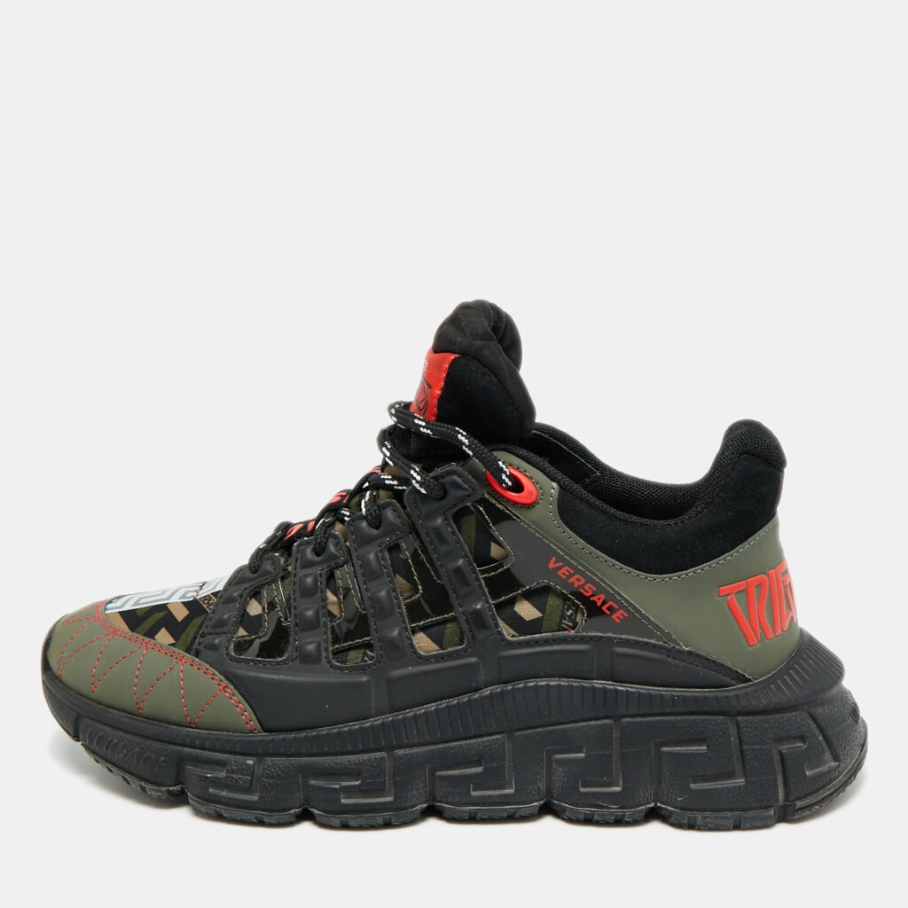 Versace Trigreca Black/Red Fabric and Leather Sneakers Size 39 Versace Trigreca Black/Red Fabric and Leather Sneakers Size 39