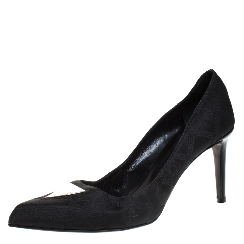 Versace Black Signature Canvas Pointed Toe Pumps Size 40