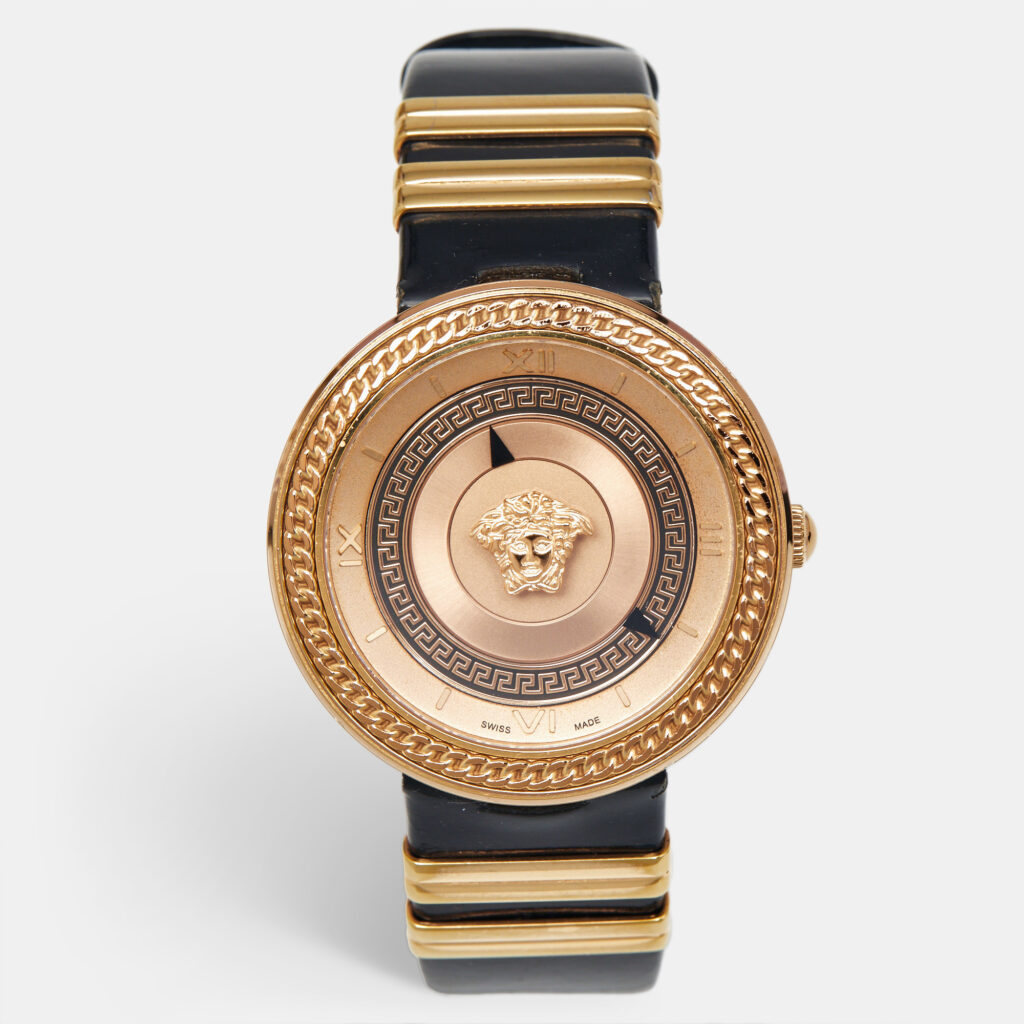 Versace V-Metal VLC030014 Champagne Dial Black Patent Leather Women's Wristwatch 40 mm