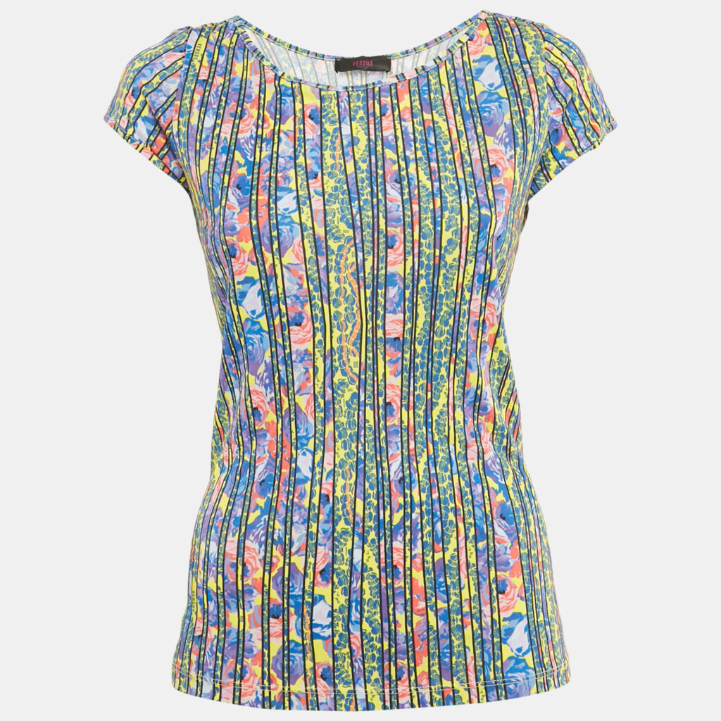 Versus Versace Blue/Yellow Printed Jersey Top L Versus Versace Blue/Yellow Printed Jersey Top L