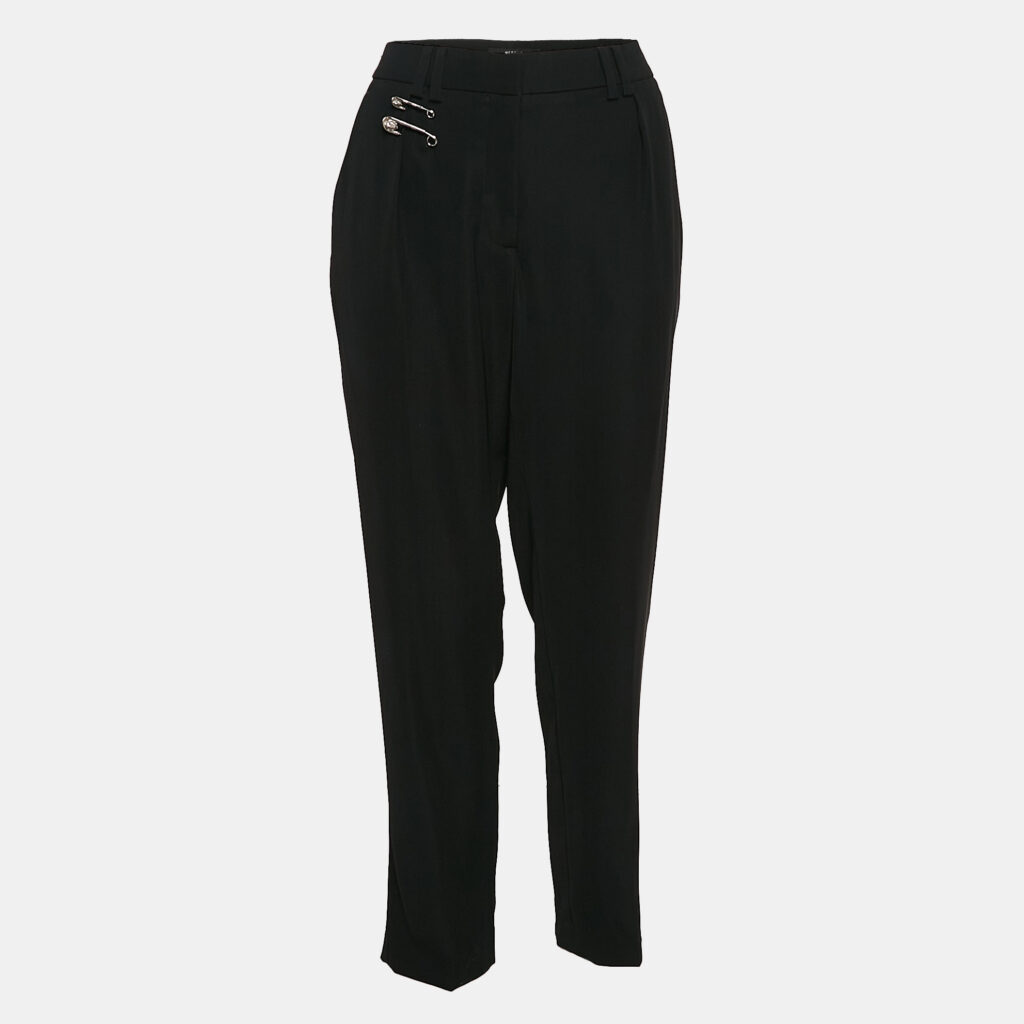 Versus Versace Black Crepe Safety Pin Detail Trousers L Versus Versace Black Crepe Safety Pin Detail Trousers L