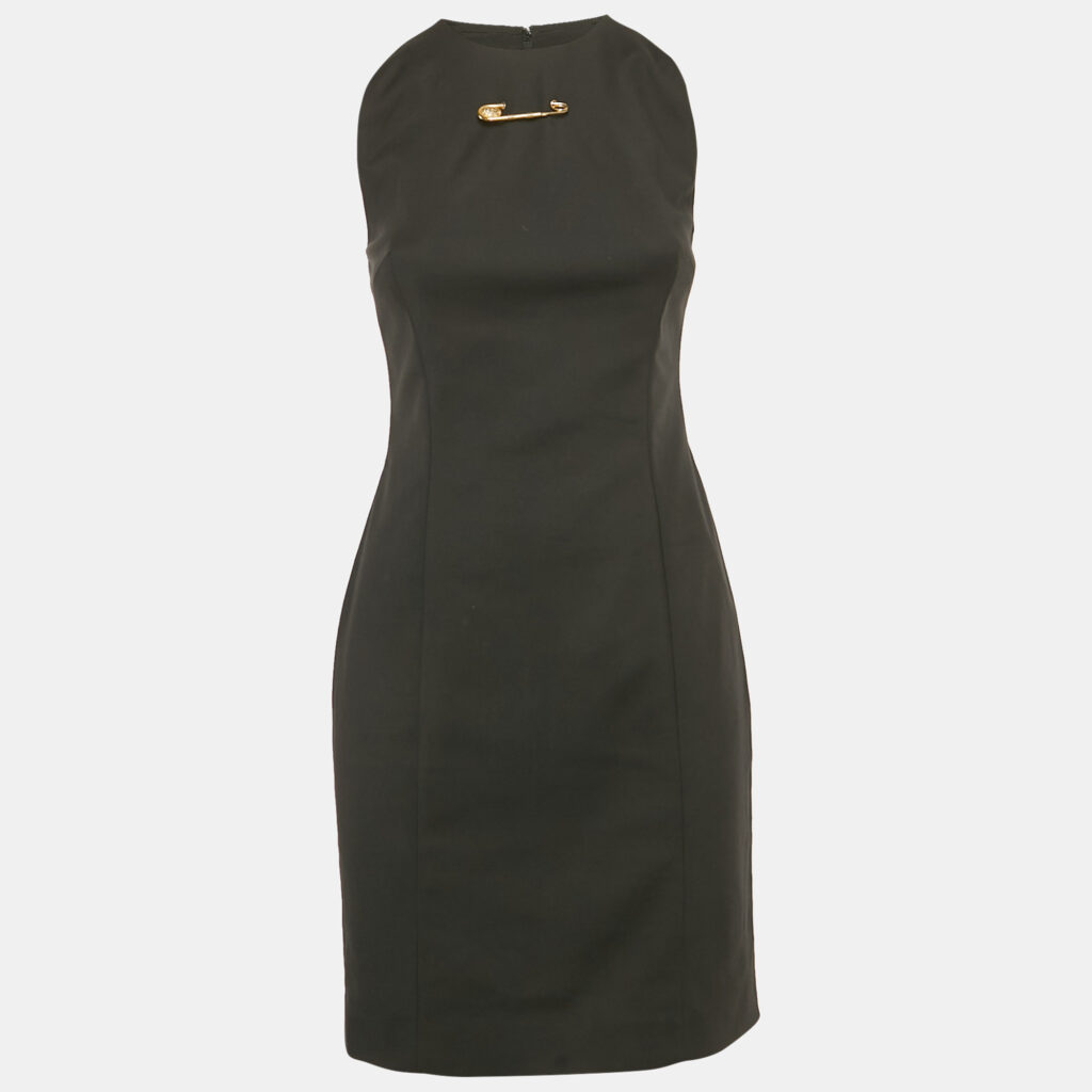 Versus Versace Black Cotton Blend Cut -Out Gold Pin Mini Dress M