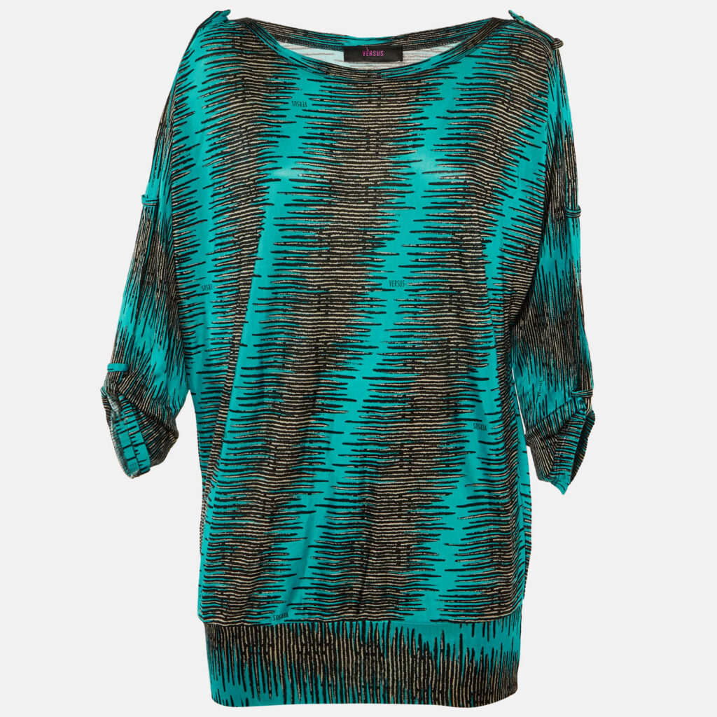 Versus Versace Blue /Black Printed Jersey Top M Versus Versace Blue /Black Printed Jersey Top M